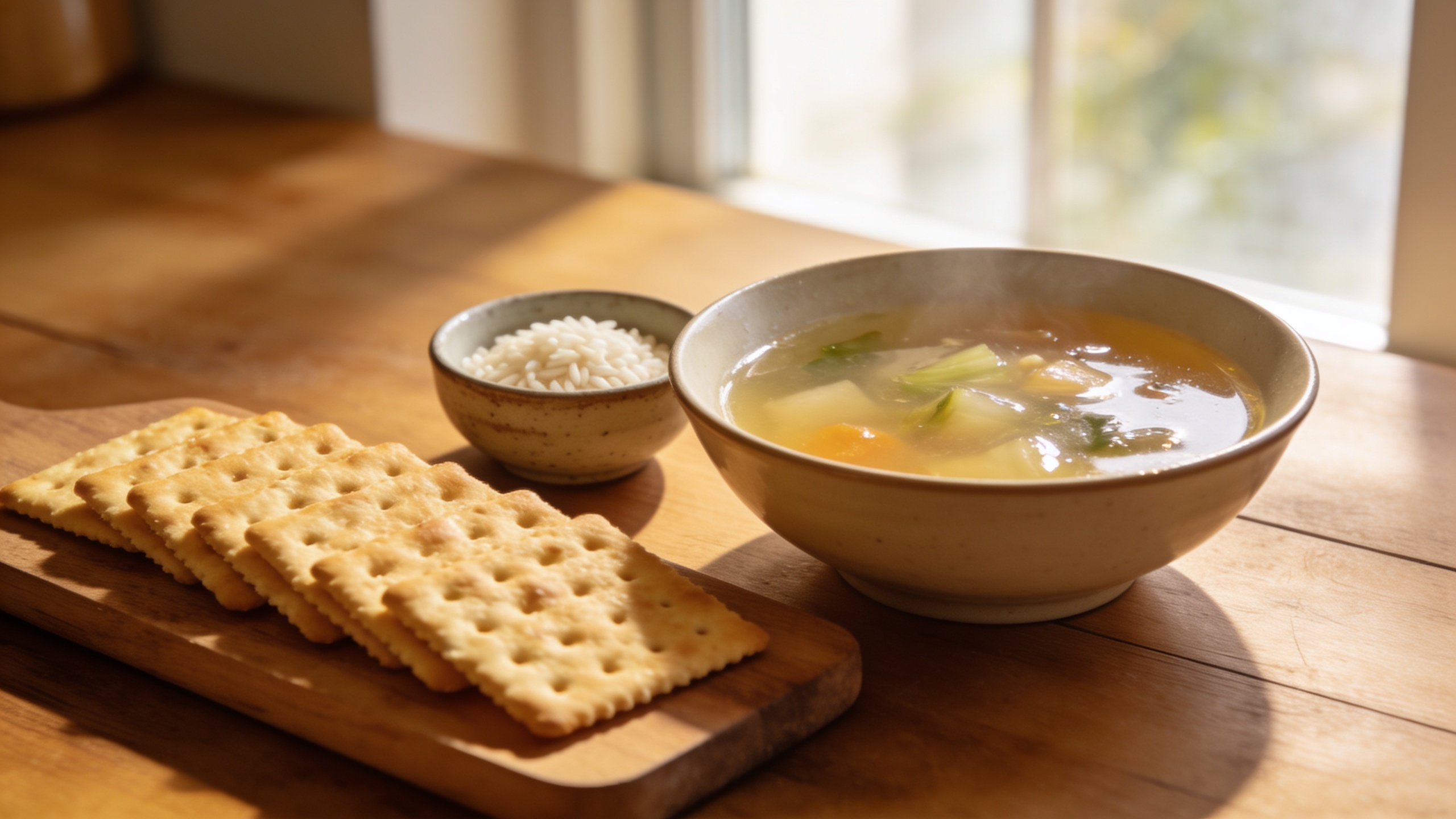 Photo of flat ginger ale and crackers