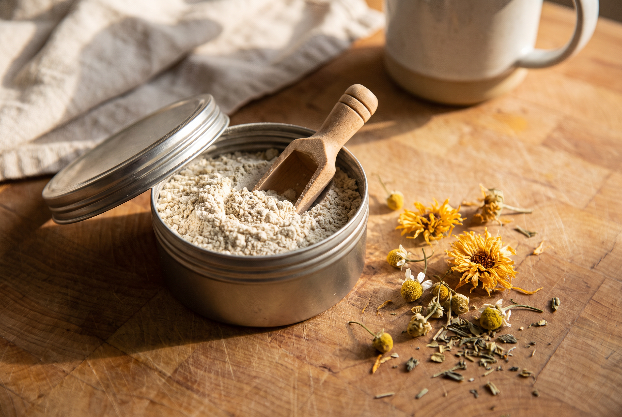 Photo of a jar of white tooth powder