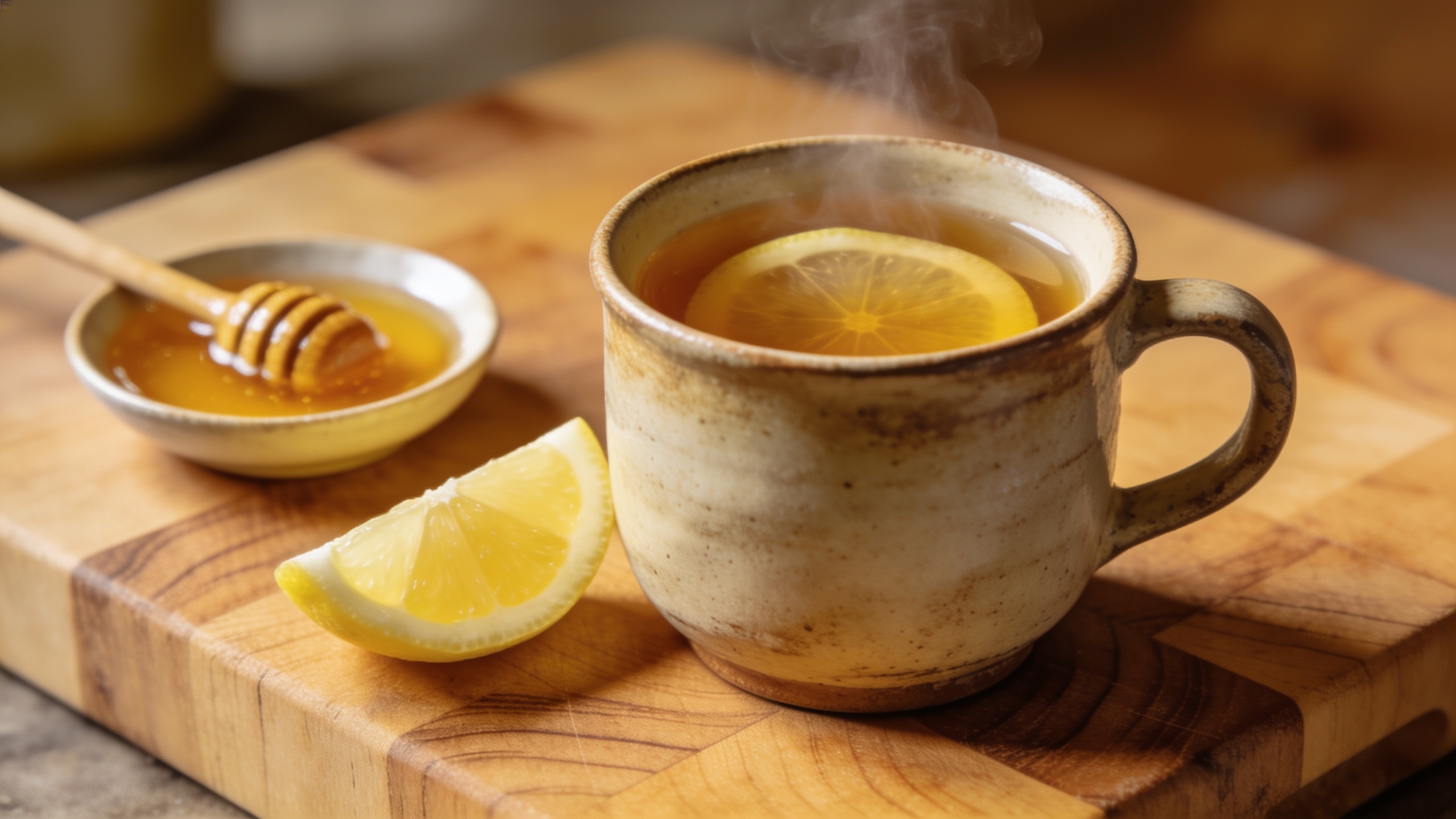 Photo of a warm lemon water drink